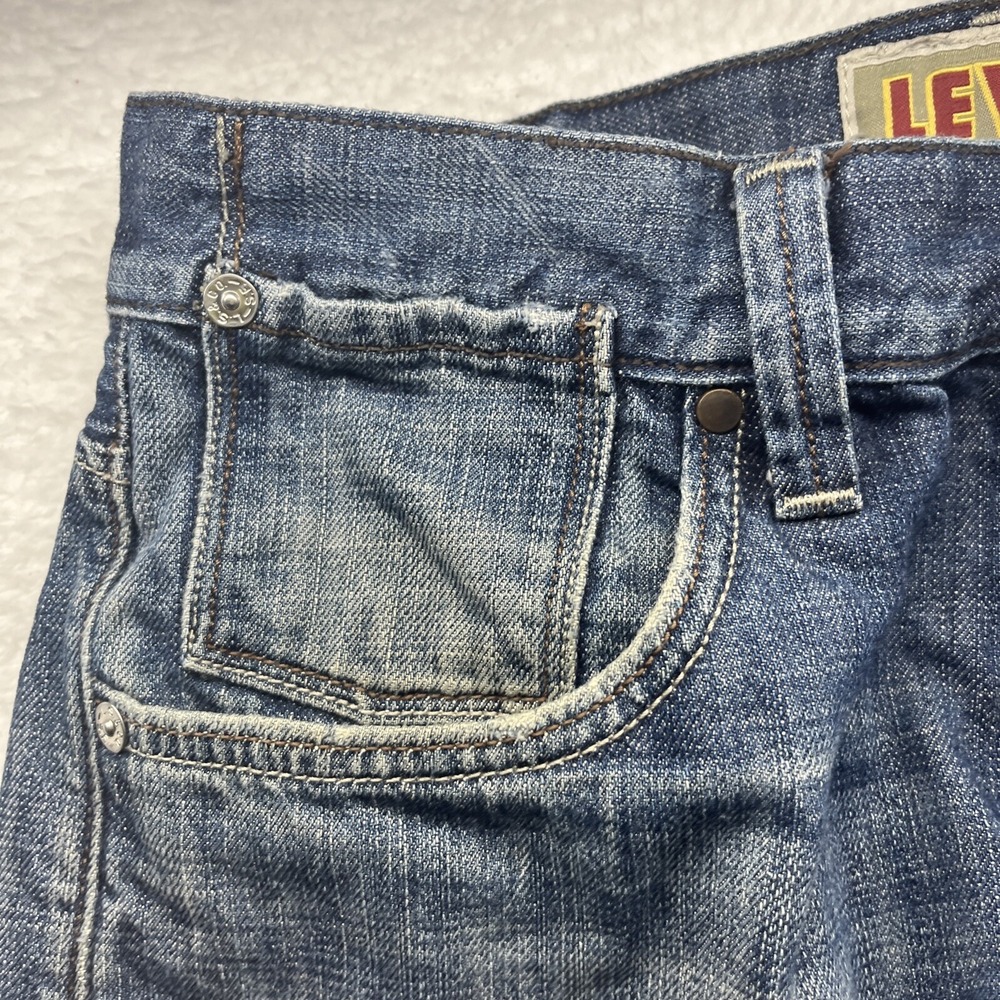 Levis Jeans Mens 33x32 Blue 514 Slim Straight Original Chore Grunge Thrashed Fit - Picture 9 of 16
